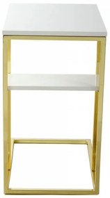 Masuta de cafea dreptunghiulara din metal cu spatiu de depozitare Lucilla 48x35x60 cm alba/aurie