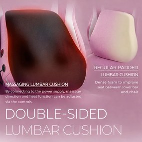 ErgoRelax Pro JD– Scaun Gaming Ergonomic, Masaj Lombar si Incalzire, Spătar Rabatabil 155°, Suport picioare, Material textil, Roz/Alb