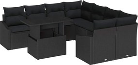 vidaXL Set de canapele pentru grădină 9 pcs Negru Rattan poli