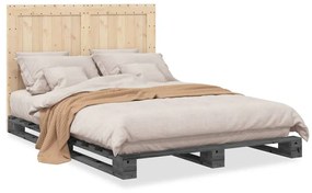 3281547 vidaXL Cadru de pat cu tăblie, gri, 160x200 cm, lemn masiv de pin