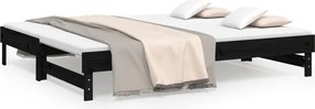 vidaXL Pat de zi extensibil, negru, 2x(100x200) cm, lemn masiv de pin