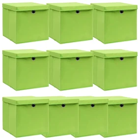 vidaXL Cutii depozitare cu capace 10 buc. verde, 32x32x32 cm, textil