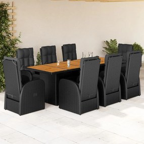 3277630 vidaXL Set mobilier de grădină cu perne, 9 piese, negru, poliratan