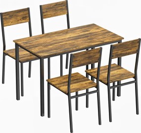 HOMCOM Set masă sufragerie cu 4 scaune, masă de bucătărie pentru 4 persoane, picioare din metal, maro rustic | Aosom Romania