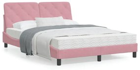 3213854 vidaXL Cadru de pat cu lumini LED, roz, 140x190 cm, catifea