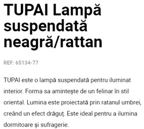 Lustra / Pendul suspendat design natural din ratan TUPAI 30cm