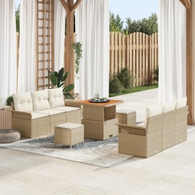 vidaXL Set de Canapele de Grădină , 9 Piese, Perne Bej din Ratan Poliester, Acacia