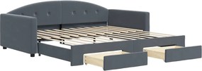 vidaXL Pat de zi cu extensie și sertare gri închis 100x200cm catifea