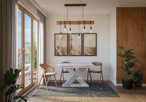 Masă de sufragerie Xalin (alb lucios + piatră) (pentru 4 până la 6 persoane). 1055284