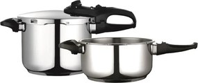 Set de 2 oale sub presiune Fagor Duo 4+6 L, 22 cm, 60/100 kPa, marcaj interior, fund IMPAKSTEEL, 5 sisteme de protecție, compatibile cu plitele cu inducție, culoare argintie