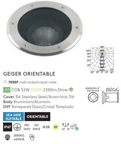 Spot LED orientabil / incastrabil de exterior pentru pavaj 13cm GEISER 32W