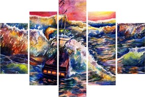 Tablou - Navă pe valurile oceanului, aquarelă (150x105 cm)