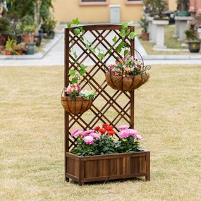 Outsunny Jardinieră pentru Exterior din Lemn, Jardinieră cu Spalier pentru Plante Agățătoare, 60x30x122.5 cm, Maro | Aosom Romania