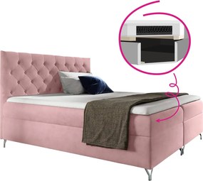 Pat cu boxspring, 120x200, ţesătură roz Velvet, GULIETTE + cadou