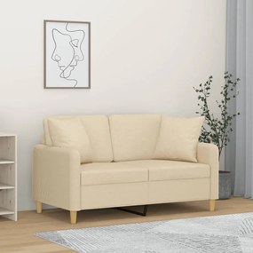 vidaXL Canapea cu 2 locuri cu pernuțe, crem, 120 cm, textil