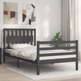 3194303 vidaXL Cadru de pat cu tăblie, gri, 100x200 cm, lemn masiv