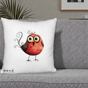 Perna Decorativa Pasare Rosie Exuberanta cu Spirale, 40x40 cm, Alb Pufos, Husa Detasabila, Perna Inclusa, BEKZ®