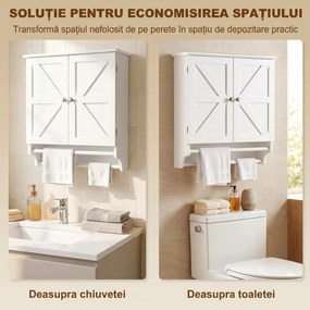 HOMCOM Dulap Suspendat pentru Baie, Economie de Spațiu, cu 2 Uși și Suport pentru Prosoape, Alb | Aosom Romania