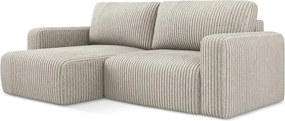 Colțar bej extensibil/cu spațiu de depozitare cu tapițerie din catifea reiată (cu colț pe partea stângă/cu șezlong) Kona – Makamii