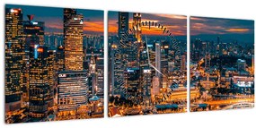 Tablou cu orașul nocturn (cu ceas) (90x30 cm)