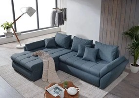 Colțar extensibil dumonde cu ladă de depozitare si sezut confortabil din spuma high-density, Loana Enjoy Blue 270x185 cm