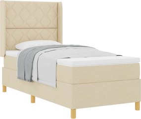 vidaXL Pat cu arcuri cu saltea cu headboard Crem 100 x 200 cm țesătură