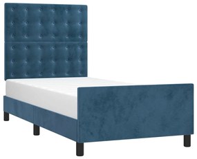 3125987 vidaXL Cadru de pat cu tăblie, albastru închis, 100x200 cm, catifea
