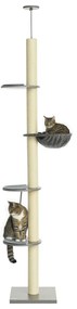 PawHut Zgâriat cu hamac, incl. Tensionare pentru tavan, înălțime totală, 40 cm x 40 cm x 250 cm, Gri + Alb crem | Aosom Romania