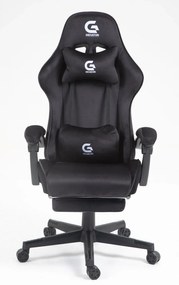 Scaun gaming, ergonomic, suport lombar cu masaj, sezut cu arcuri și spumă, spătar reglabil, tetieră, suport pentru picioare, rezistent 150 kg, material textil, Negru