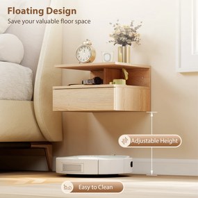 HOMCOM Set de 2 Noptiere Moderne Suspendate pentru Dormitor cu Sertar si Blat  din Lemn 35x32x22.5cm, Stejar | Aosom Romania