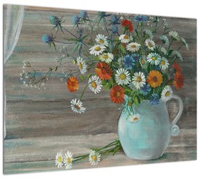 Tablou pe sticlă - Pictură în ulei, flori de câmp (70x50 cm)