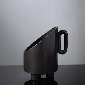 Vaza ceramica cu maner, neagra, 34cm