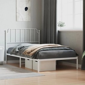 373932 vidaXL Cadru de pat din metal cu tăblie, alb, 107x203 cm