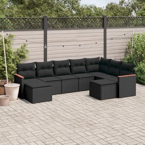 3258940 vidaXL Set mobilier de grădină cu perne, 9 piese, negru, poliratan