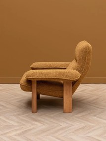 Fotoliu din stofa boucle si cadru din lemn masiv, design retro, 82,5×96×86,5 cm, „Biskit"