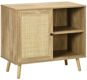 HOMCOM Bufet Mobilier Auxiliar de Bucătărie cu Ușă din Ratan și 2 Rafturi de Depozitare pentru Living 80x39x70 cm Natural | Aosom Romania