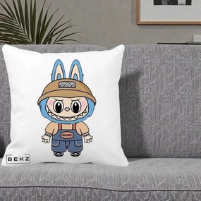 Perna Personalizata Labubu Toanart Blugi, 40x40 cm, Alba Mata, Husa Detasabila, Perna Inclusa, BEKZ®