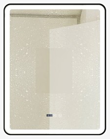 Oglindă Baie LED și Dezaburire Elit's Premium cu Senzor Touch, Lumina Rece, Caldă și Neutră, 70x90cm, cu rama Negru Antichizat, Ceas