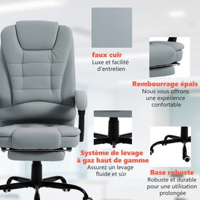 Vinsetto Fotoliu de birou cu masaj, scaun de birou cu înălțime reglabilă, spătar înclinat și telecomandă cu fir, gri | Aosom Romania