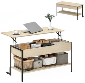 HOMCOM Masă de cafea cu blat extensibil, masă de cafea cu compartiment ascuns și raft deschis, 95x40x59cm, lemn natural | Aosom Romania