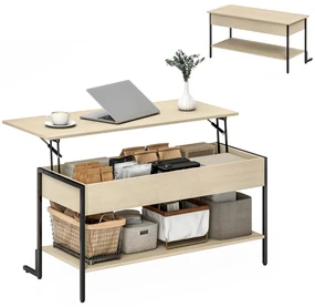 HOMCOM Masă de cafea cu blat extensibil, masă de cafea cu compartiment ascuns și raft deschis, 95x40x59cm, lemn natural | Aosom Romania