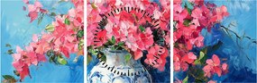 Tablou - Vază cu flori roz (cu ceas) (90x30 cm)