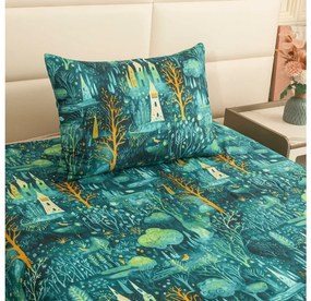 Cearsaf din microfibra 140x240 cm si husa pentru perna 50x70 cm NEON FOREST, colorat
