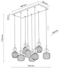 Candelabru suspendat pe cablu SOPHIA, 8xE14/10W/230V, negru/bej fumuriu