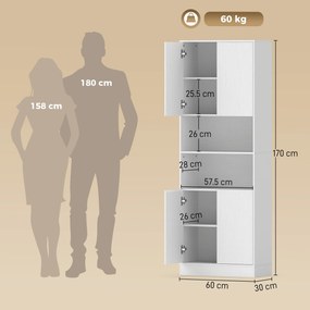 HOMCOM Dulap Cămară de Bucătărie 170cm, cu Raft Reglabil, Alb | Aosom Romania