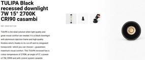 Spot LED incastrabil TULIPA Black recessed downlight 7W 15° 2700K CRI90 casambi