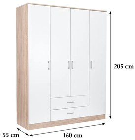 Dulap Miami 160x205 cm alb-stejar sonoma