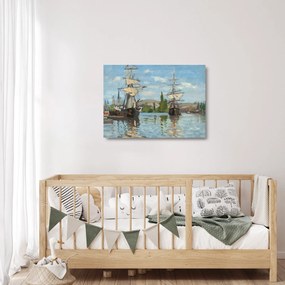 Tablou pe sticlă - Claude Monet, Ships Riding on the Seine at Rouen, reproducere (70x50 cm)