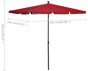 Umbrela de gradina cu stalp, rosu bordo, 210x140 cm Rosu bordo