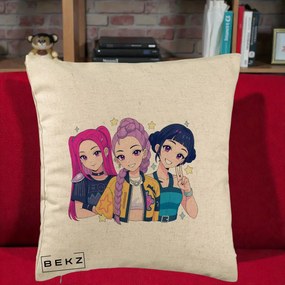 Perna Personalizata K-pop HUNTRX Trio Anime Stele, 40x40 cm, Bej, Husa Detasabila, Perna Inclusa, BEKZ®